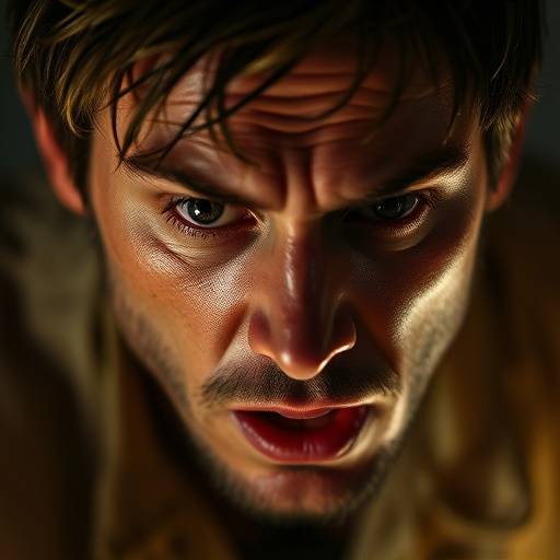 Actor deeply immersed in emotion, practicing method acting