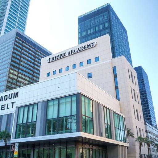 Exterior of the Thespian Arts Academy building, located in downtown Los Angeles, featuring modern architecture.