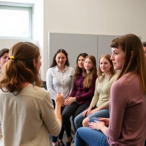 Students participating in an acting exercise in a classroom setting